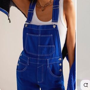 We The Free Free People Vibrant Blue Denim Overalls